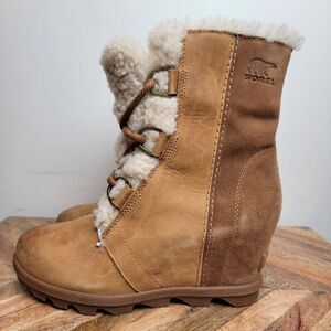 Sorel Joan of Arctic Wedge Shearling Ankle Boot Bootie Size 8 Women Sherpa